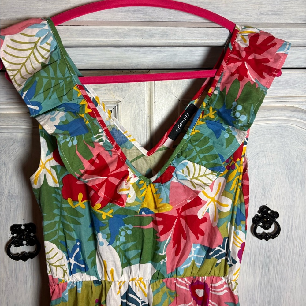 Boutique Floral Printed Ruffle Tiered Walk In The Garden Midi Dress Fun Party - Picture 3 of 7